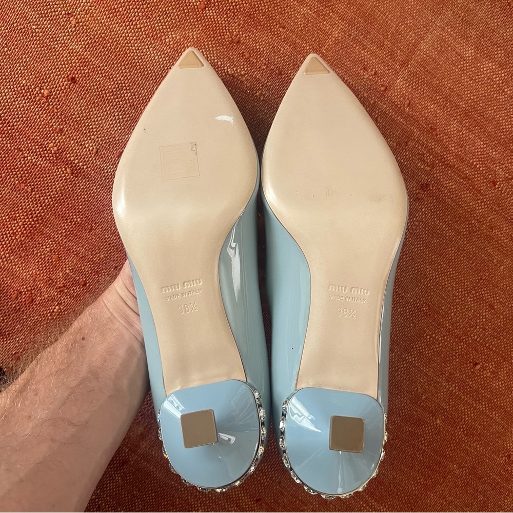NEW Miu Miu patent leather crystal embellished heels - Picture 7 of 12